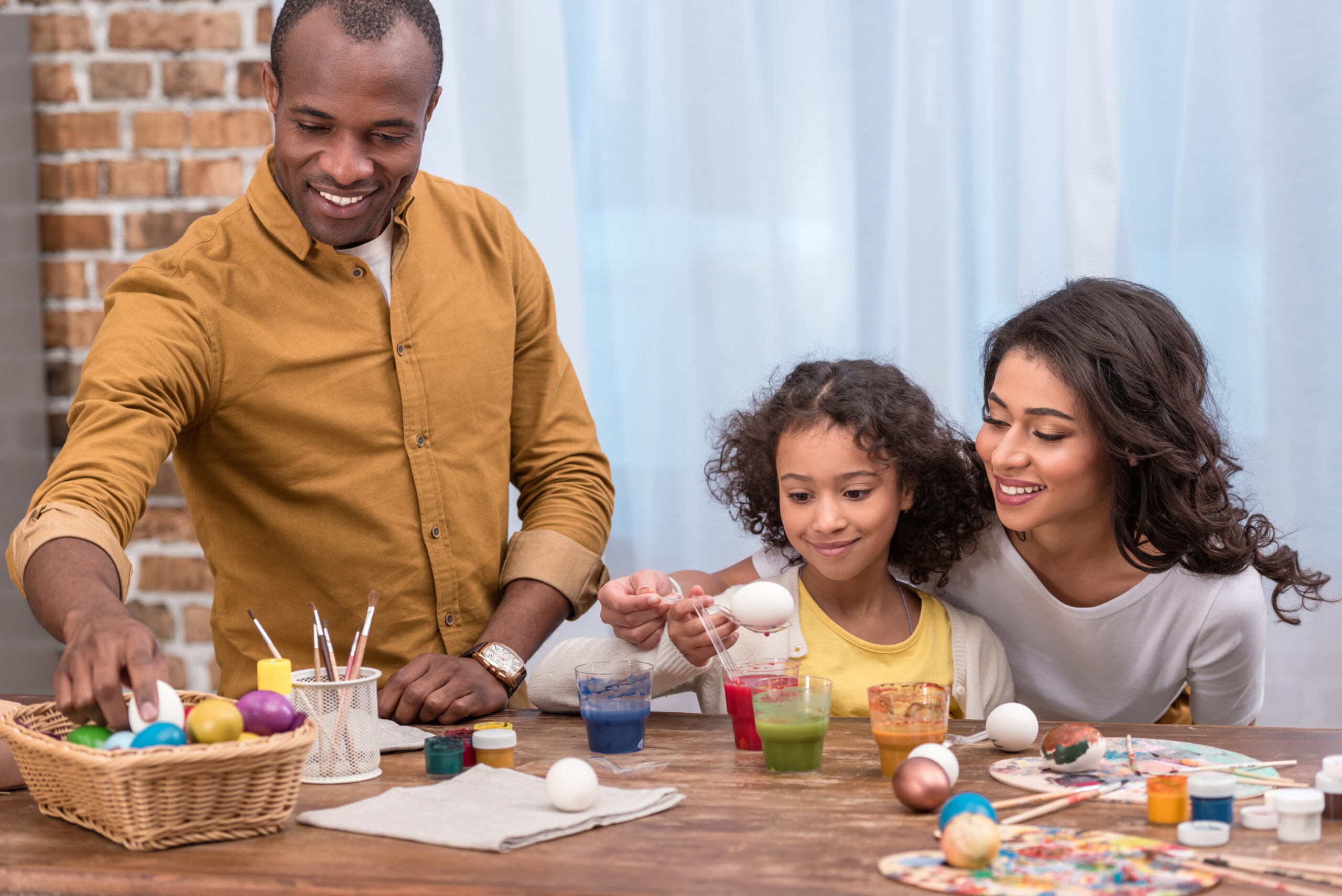 Family Coloring Easter Eggs
