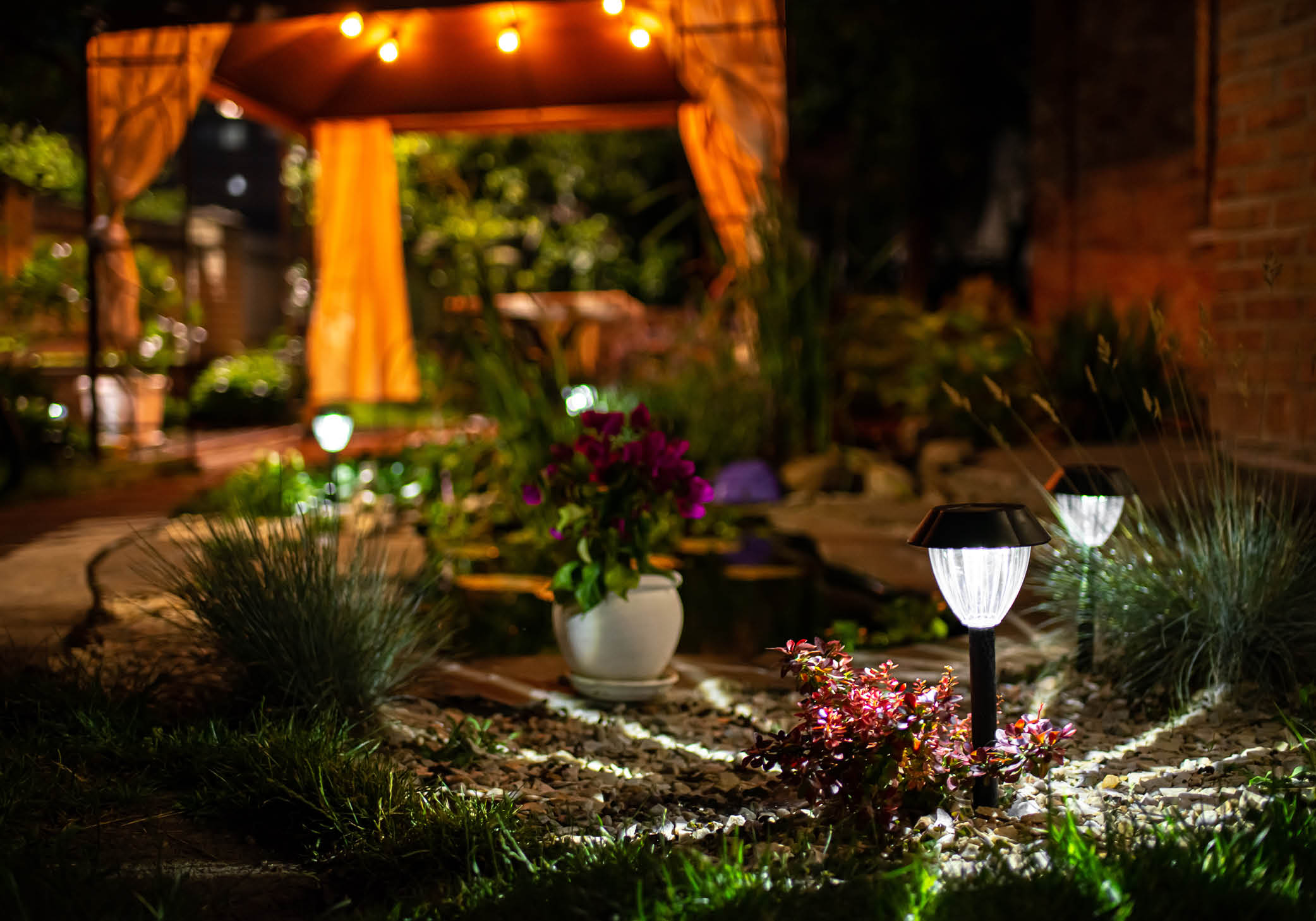 Patio with solar lighting